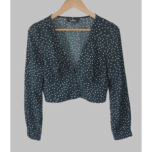 Lulus Polka Dot Long Sleeve Crop Top Womens M Green Long Sleeve St Patricks Day